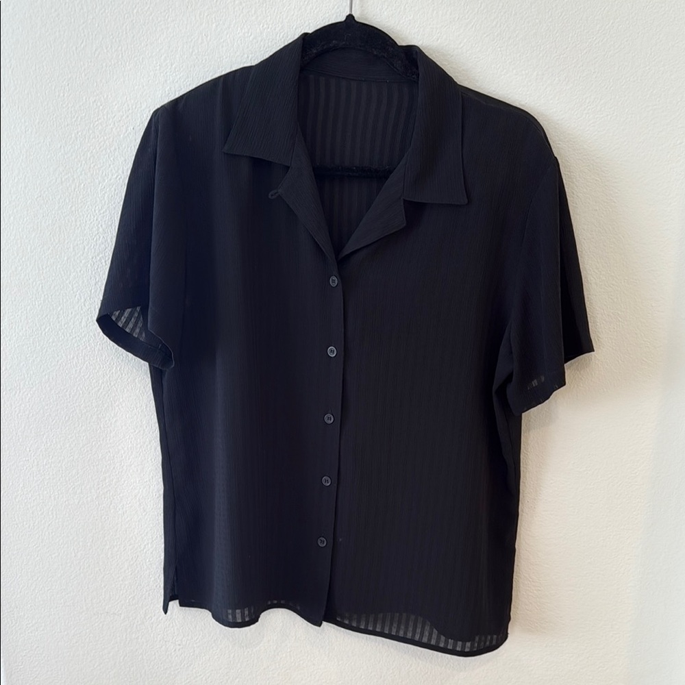 Vintage black Button-Up Shirt with shoulder pads